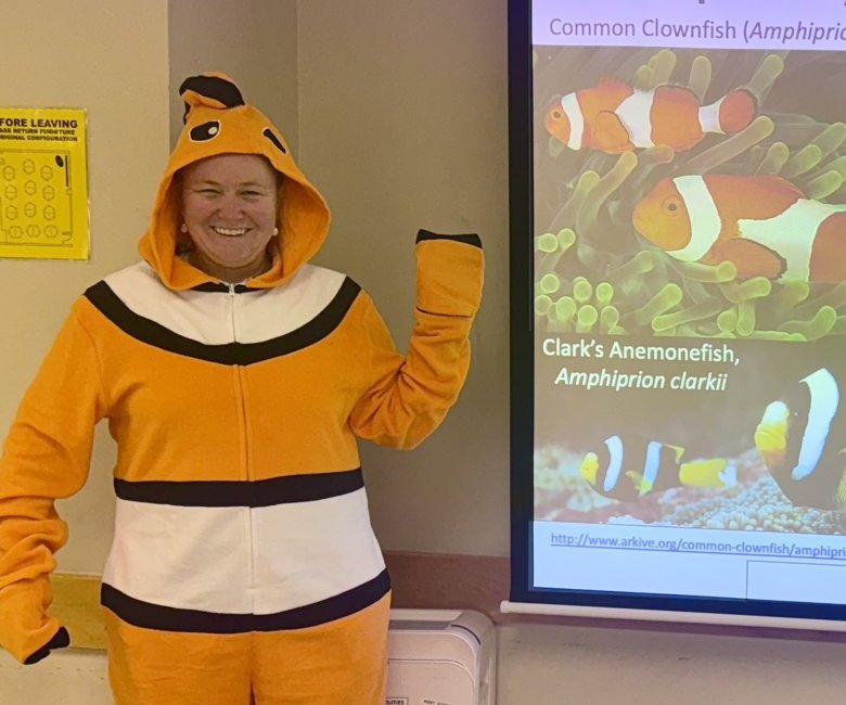Teaching BIOL 417 in a clownfish costume